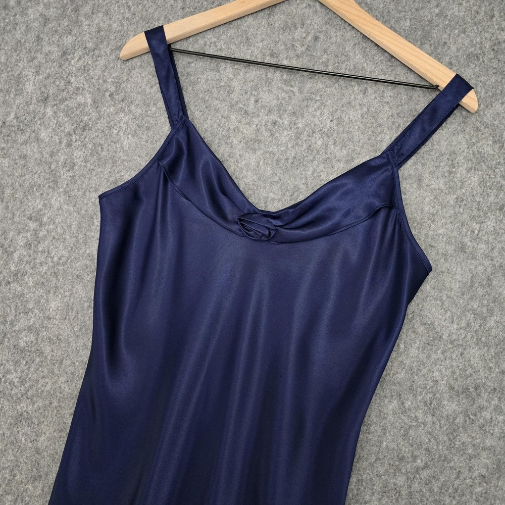 Vtg California Dynasty Nightgown Womens M Navy Satin Rose Chemise Slip Dress - Picture 13 of 13